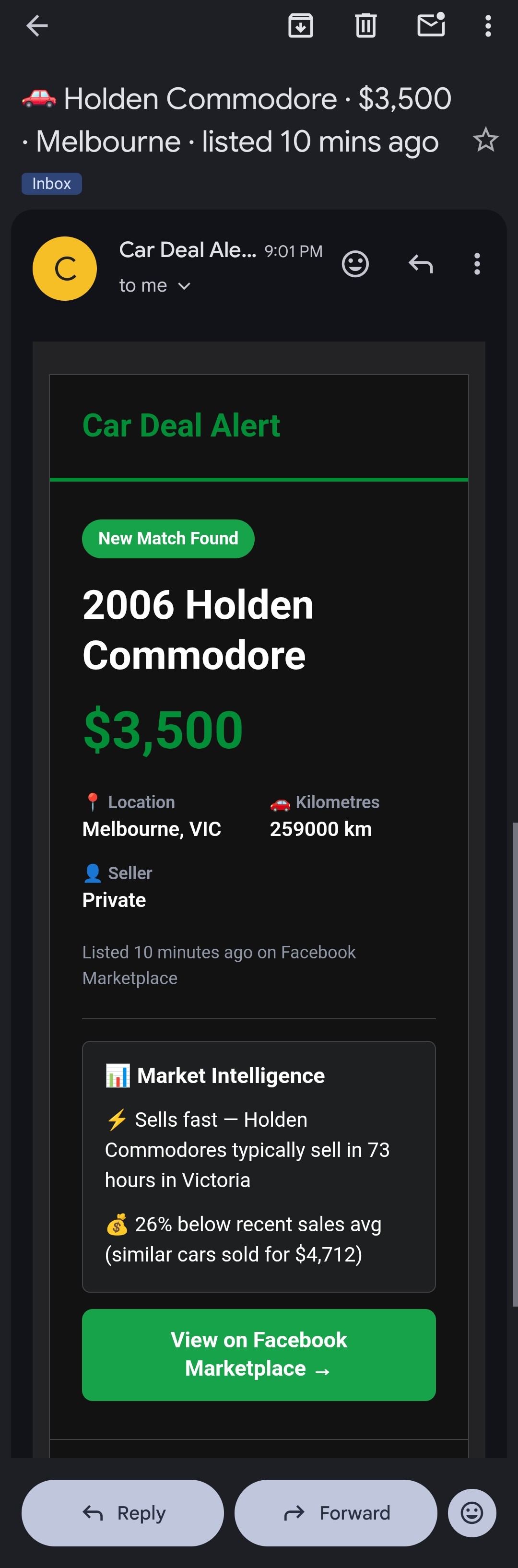 Car Deal Alert email notification